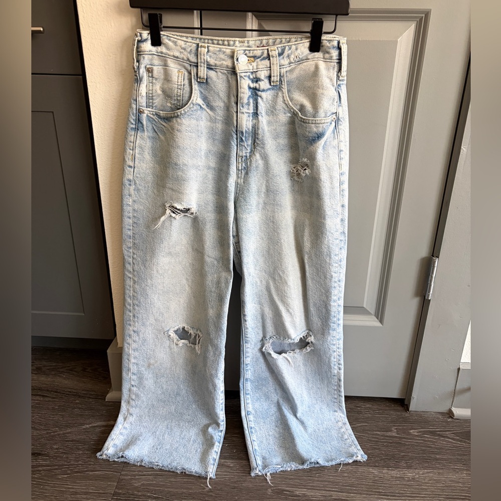 Pilcro Light Blue Distressed Straight Leg Jeans